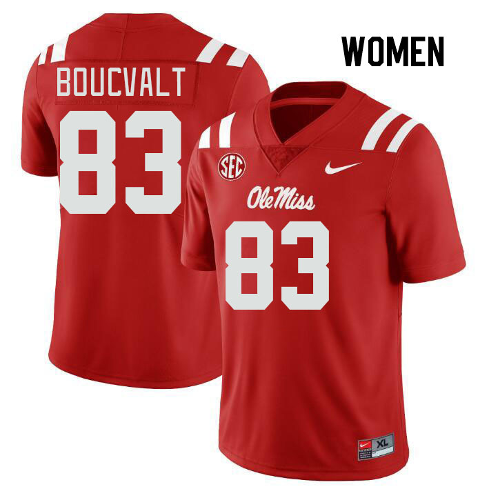 Women #83 Lex Boucvalt Ole Miss Rebels College Football Jerseys Stitched Sale-Red